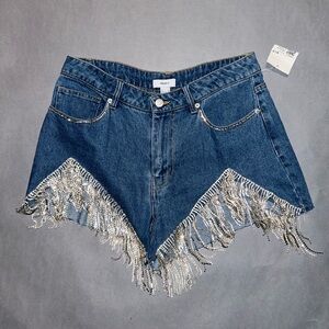 Denim Shorts with Silver Fringe